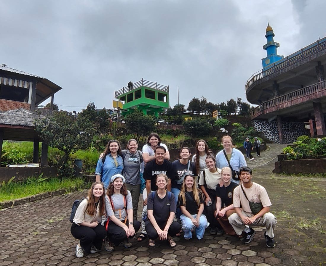 A short-term mission team from Simpson University at a volcano near Bandung